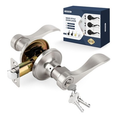 Wave Style Door Lever Keyed Entry Door Handle with Lock, Entrance Lever Reversib