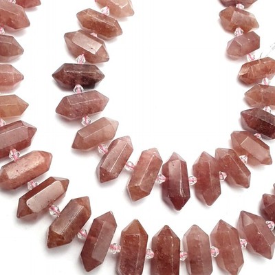 Strawberry Quartz Graduated Center Drill Faceted Points Beads 13-25mm 15.5'' Strd