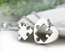 Edelstahl Partnerkette Herz & Puzzle Anhänger Set – Liebespaar kette