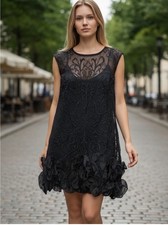 Guess Los Angeles Black Embroidered Mesh Ruffle Hem Dress Size 0 NWT
