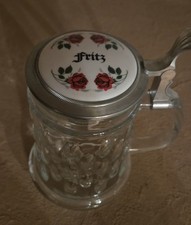 Bierkrug Namenskrug Zinndeckel  Glaskrug Fritz GUTER ZUSTAND