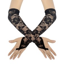 BRYCTSISEN Womens Long Black Lace Gloves Floral Standard-54cm, Black4