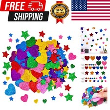 260 Pieces Colorful Glitter Foam Stickers Self Adhesive Stars Mini Heart Shap...
