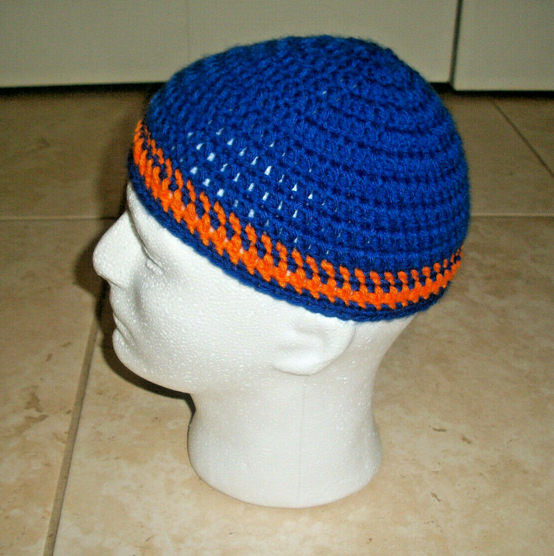 Handmade Hand Crafted Adult Knit Skull hat turquoise and rust Handmade Crocheted UNISEX Adult Size Turquoise & Pink  main image 2