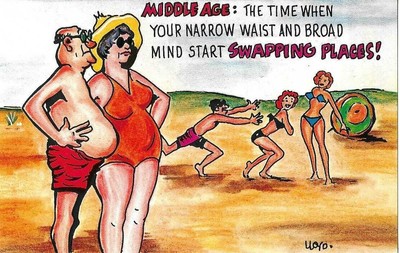 COMIC: ''Middle Age, Time When Your Narrow Waist &...'' Vintage SIGNED PC 321A