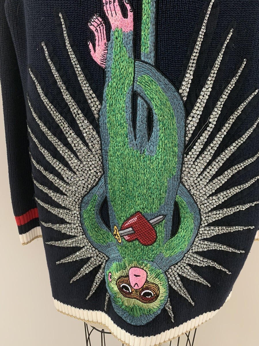 GUCCI グッチ　ネイビー カーディガン 蜂刺繍 美品◎GUCCI グッチ 蜂 星 カラフル カーディガン ネイビー
