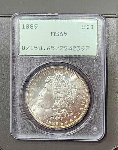 1885 Morgan Dollar - MS65 - PCGS - Old Green Rattler - Peripheral Tones
