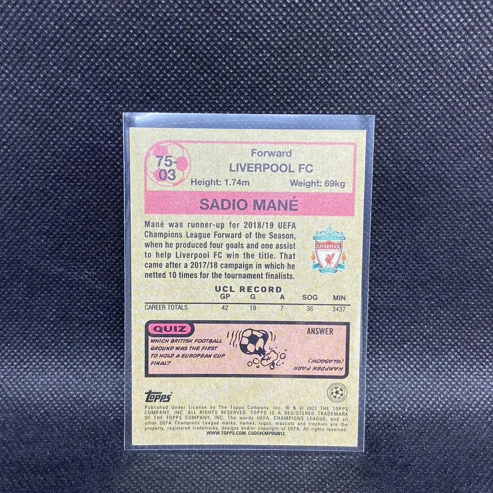 Sadio Mane 1975 Futbolistas #75-03 Topps 2021-22 Champions League Liverpool Foto 2 de 2