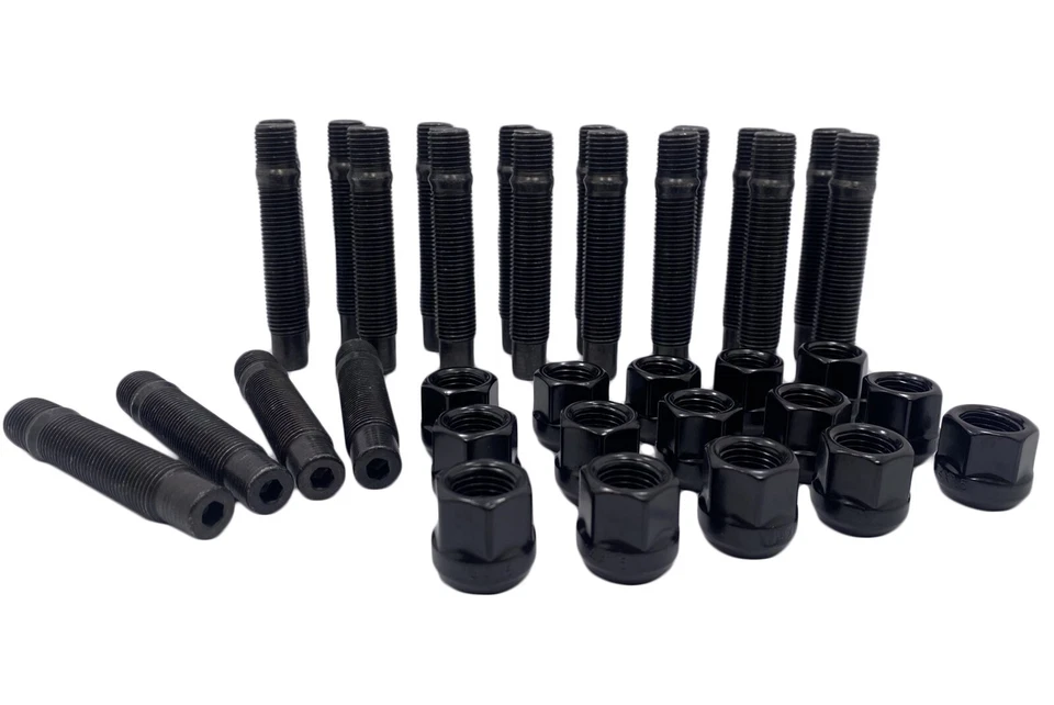 Espaciadores de rueda y pernos completos BMW 12 MM conversión 12x1,5 tuercas de acero negro Foto 3 de 4