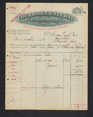 LILLE (59) RIEMENFABRIK / BAUMWOLLSERVICE ''J. LECHAT'' 1906