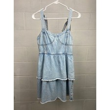 NWT American Eagle Denim Corset Mini Dress Tiered Light Wash S