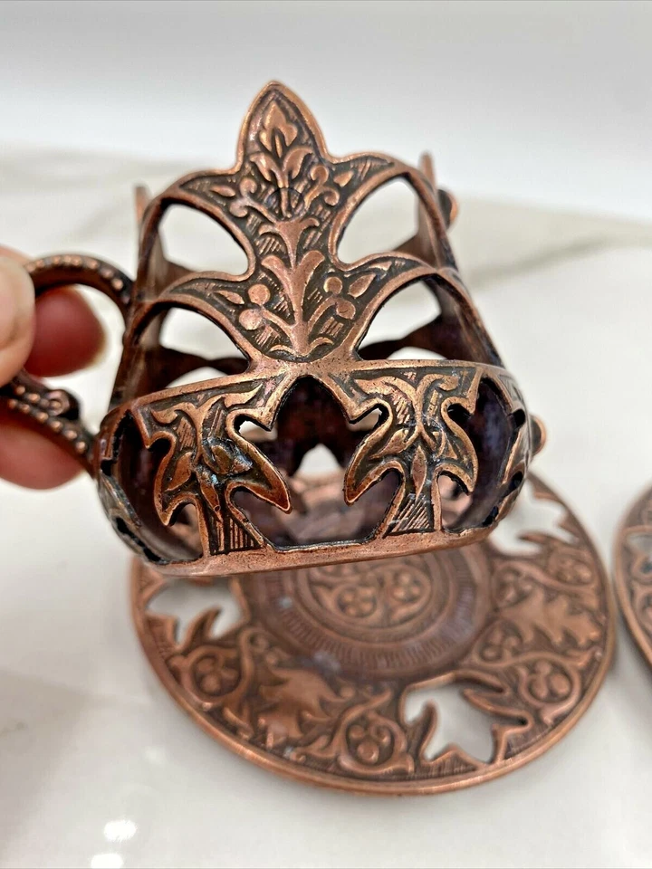 VTG Turkish Copper Cups Coffee Tea Espresso Serving Saucer Set of 2 Turkyie - Image 3 of 4