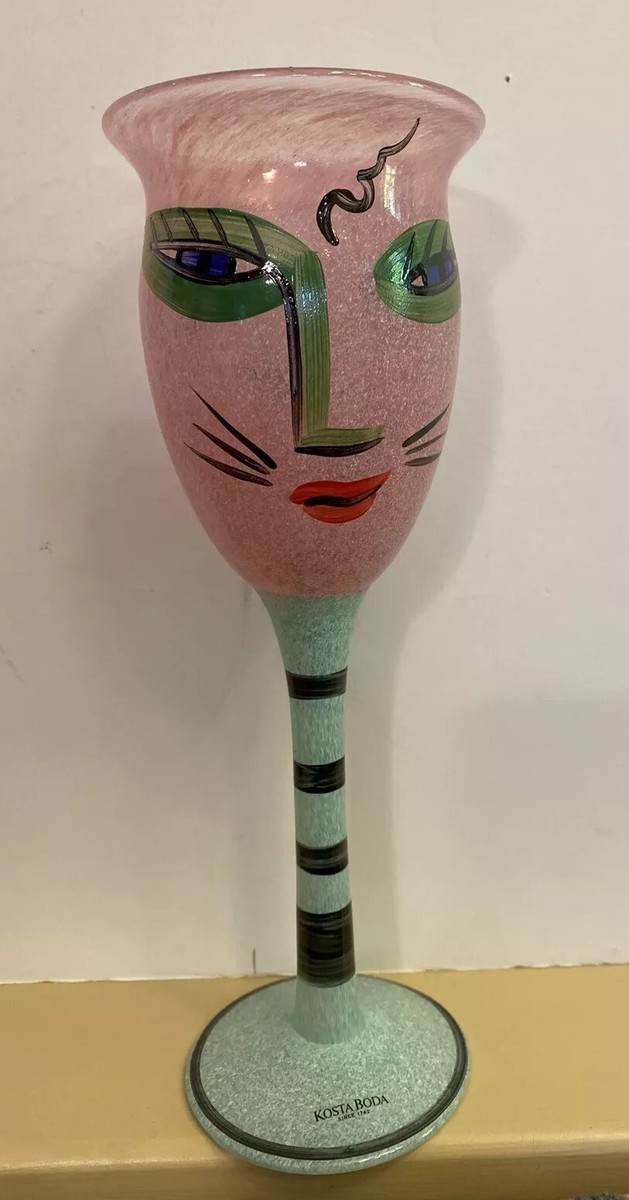 KOSTA BODA オープンマインド フ花瓶 ウルリカ・ヒードマン・ヴァリーン KOSTA BODA Ulrica Hydman Vallien Open Minds Pink Face Wine Glass W