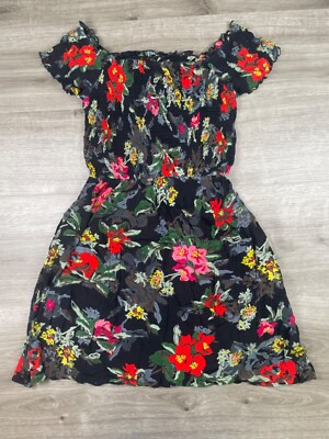 RD Style Dress Womens Size Small Short Sleeve Floral Red Flowy