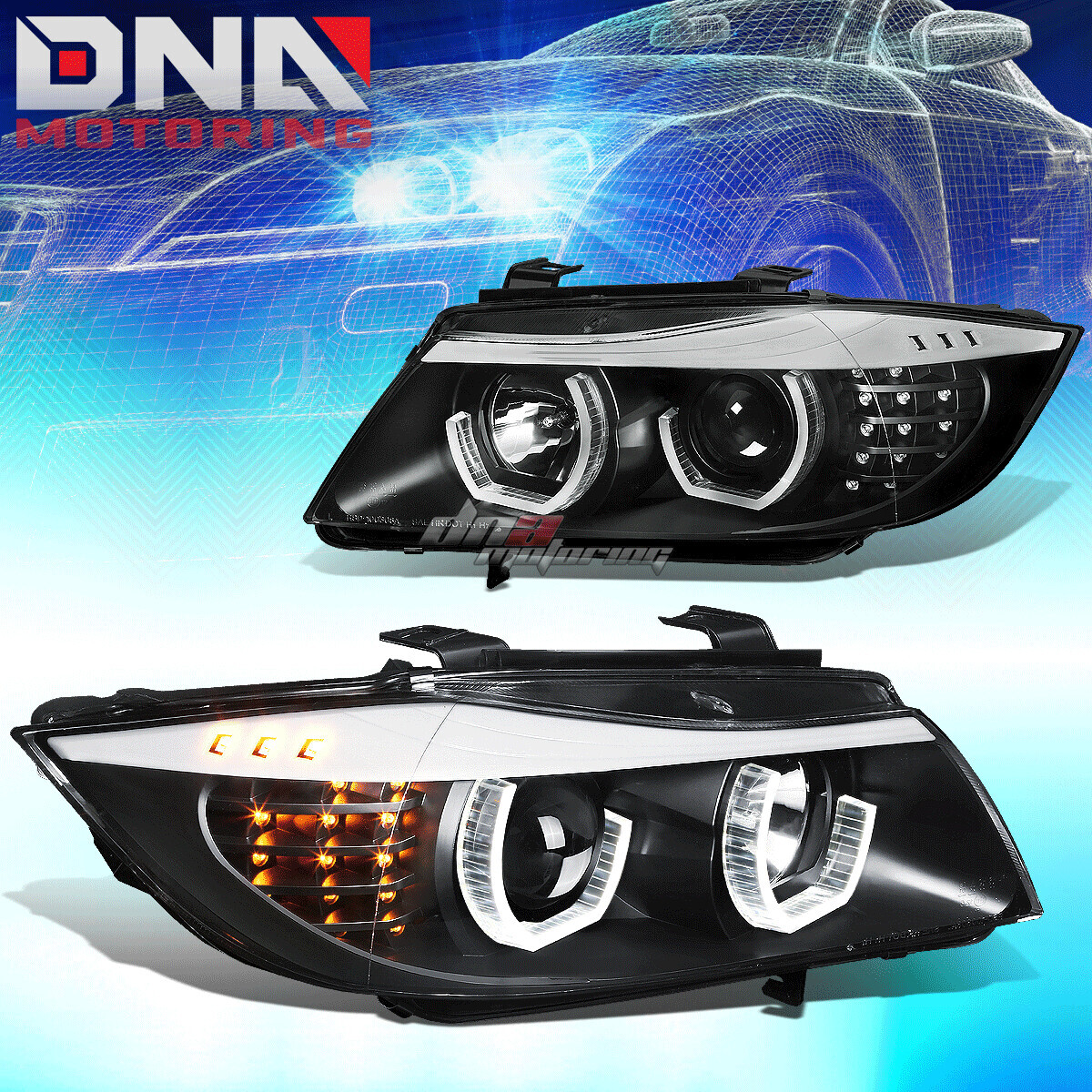 for 06-08 BMW E90 3-series Black LED 3d RGB Color Change Angel