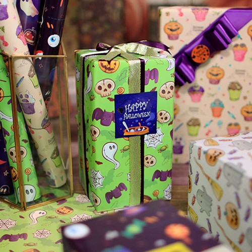 Halloween Pumpkin Ghost Web Gift Wrapping Paper Sheet Gifts Packaging Supplies - Picture 17 of 29