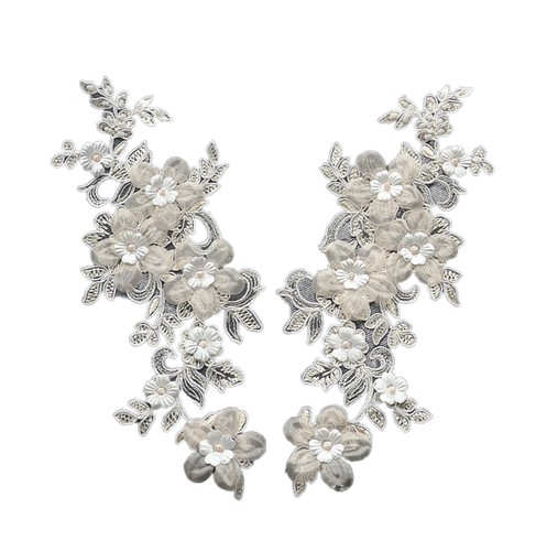 Mirror pair flower beads lace applique sew on floral sequins tulle lace motif - Picture 4 of 14