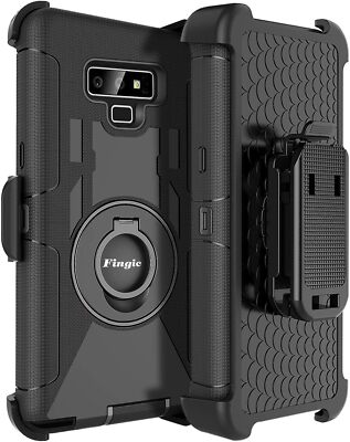 Black Galaxy Note 9 Holster Case With Kickstand Shockproof 4 Layer Protection