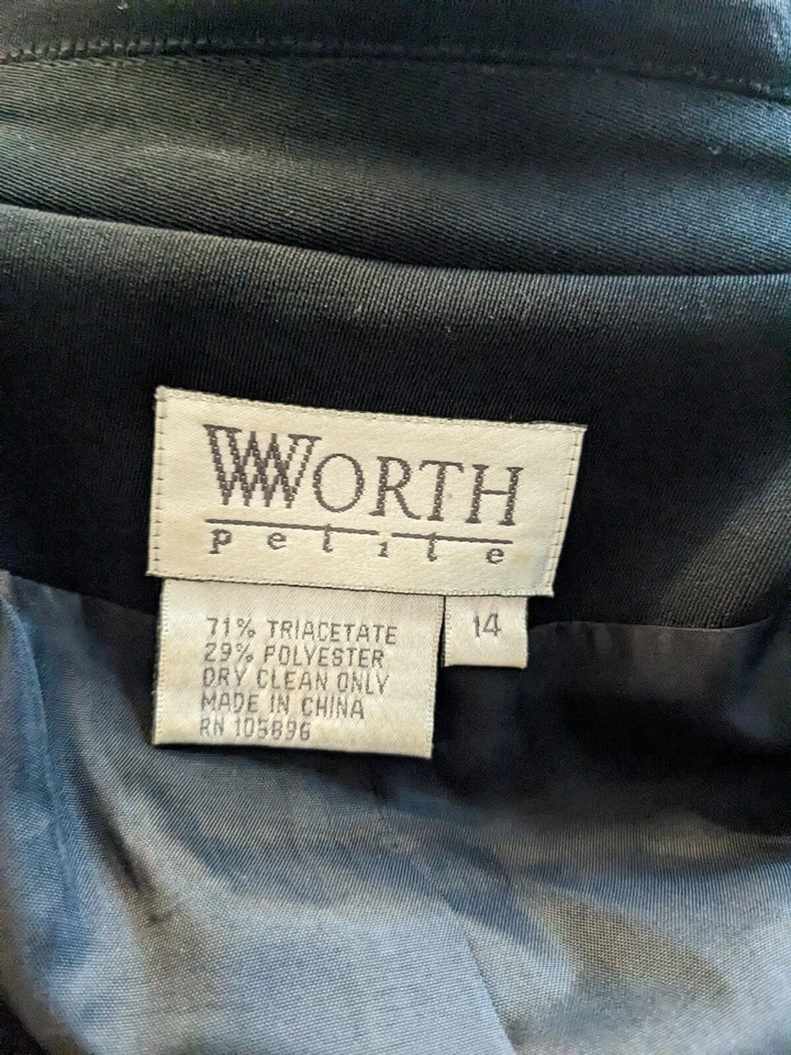 Chaqueta Blazer Profesional Worth Petite Cuello Negro Botón Carrera Talla 14 Grande Foto 3 de 4