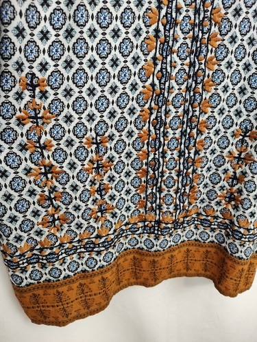 Skies Are Blue Rayon Dress Women's Medium Blue White Brown Embroidery Boho Long - Picture 5 of 9