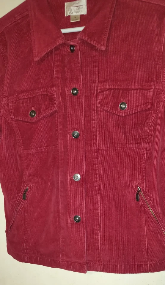 Chaqueta de bombardero de pana roja granate? Abrigo CHRISTOPHER & BANKS Trucker Ranch TALLA S Foto 3 de 4