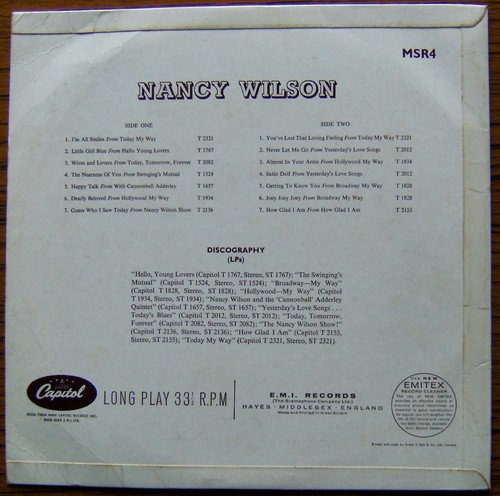NANCY WILSON Just For You The Sweetest Sound LP Capitol Sampler Record MSR4 - Picture 2 of 6