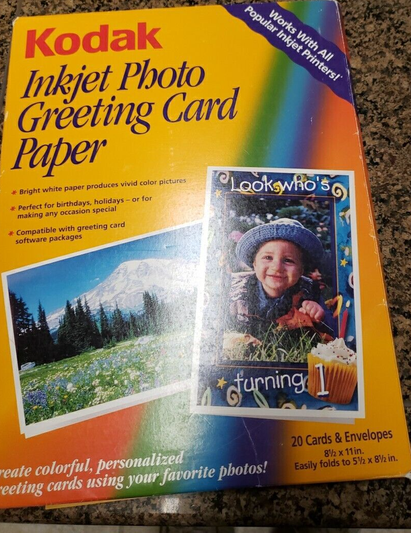 Kodak 8.5" X 11" Inkjet Photo Greeting Card Paper 20 Card Envelope New