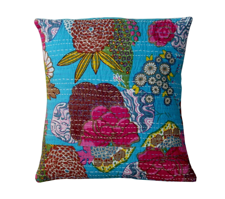5 PC Indian Handmade Cushion Bed Pillow Covers Sofa Kantha Home Decor 16 x 16" - Image 4 of 4