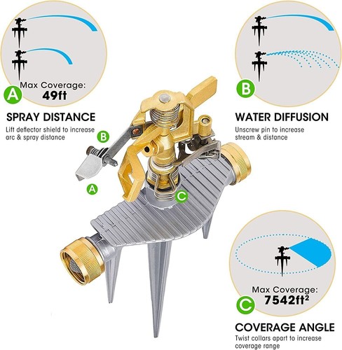 Morvat Lawn Water Sprinkler, All Brass Head & Solid Aluminum Stake, 360° Pattern - Picture 6 of 8
