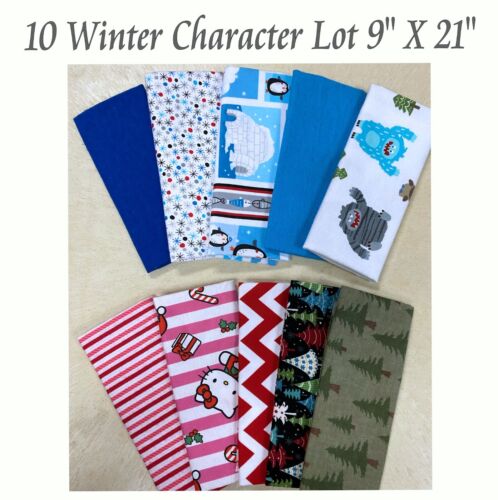 BonEful Fabric Cotton Quilt Winter Character Kid Dot Stripe FLANNEL SCRAP FL Lot - Afbeelding 1 van 17