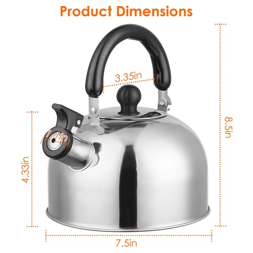 Camping 2.1Qt Whistling Tea Kettle Stainless Steel Tea Pot with Insulated Handle - Picture 3 of 10