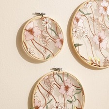 4 PCS/Set Handmade Flower Embroidery Bamboo Frame Wall Hanging Art Style Decor