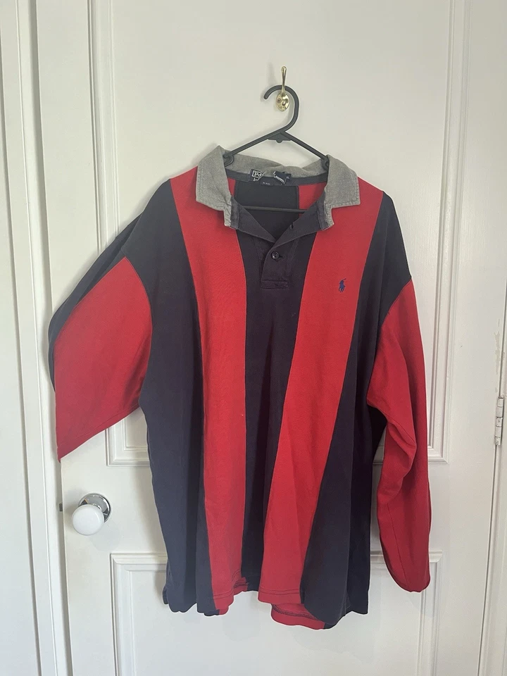 Vintage Polo Ralph Lauren Mens Rugby Striped Polo XL Long Sleeve