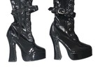 Black Patent Leather Thigh-High Platform Boots Lace-Up Buckle Zipper Round Toe — photo 4