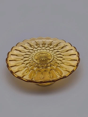 Vtg 1970s Anchor Hocking Fairfield Honey Amber Glass Cake Stand MCM Retro