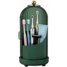 Toothbrush Holder Organizer, with Drainage Holes, with Dustproof Cover, 360 R...