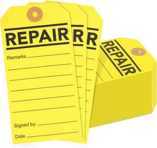 100-Pack Repair Required Tags, Yellow Service Tags for Broken Equipment, Mainten
