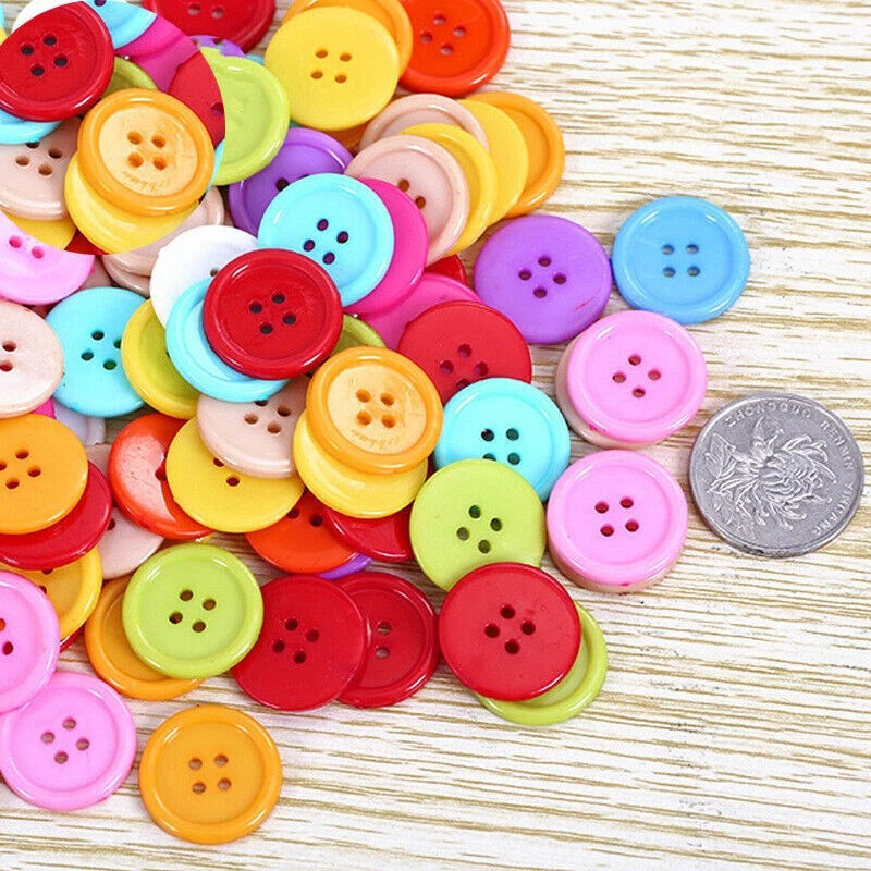 Buttons 100pcs 20MM wood Shirt Flatback  Mix Color 4 Holes - Image 4 of 4