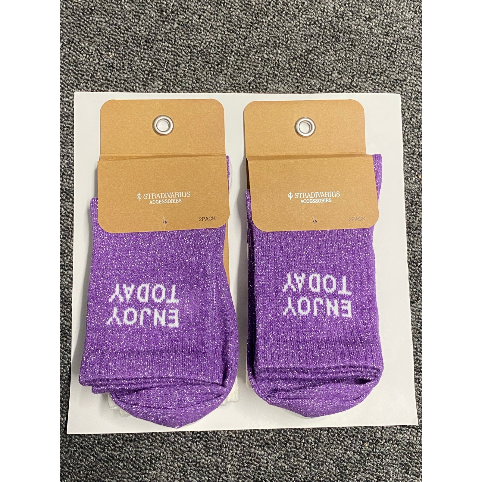 Stradivarius 4 Pairs Enjoy Today Purple/White Socks M Size RRP £26