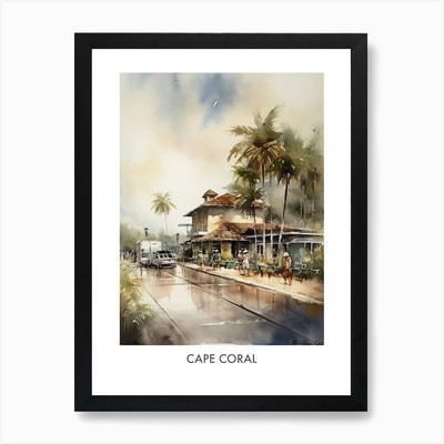 Cape Coral Watercolor 4 Travel Post Framed Wall Art Poster Canvas Print Picture