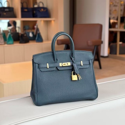 AUTH Hermès Birkin 30 Vert Rousseau Togo Leather Gold Hardware Top Handle Bag