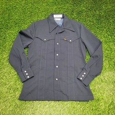 Vintage 80s LEE Hippie Western Shirt S/M 19x28 Blue Pearl-Snap