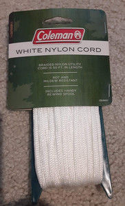 Coleman White Nylon Utility Cord Braided 50 foot rewind spool Model #2000003269