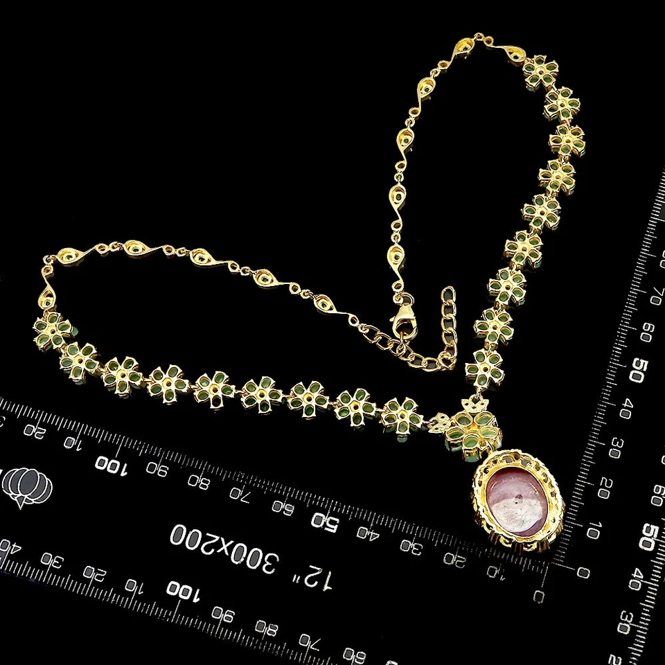 925 Sterlingsilber Halskette Oval Star Rubin 19x15mm Smaragd Edelstein 45.7cm - Bild 3 von 4