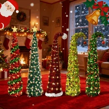 5FT Pre-Lit Artificial Pencil Christmas Tree With LED Lights Stand Xmas Holiday