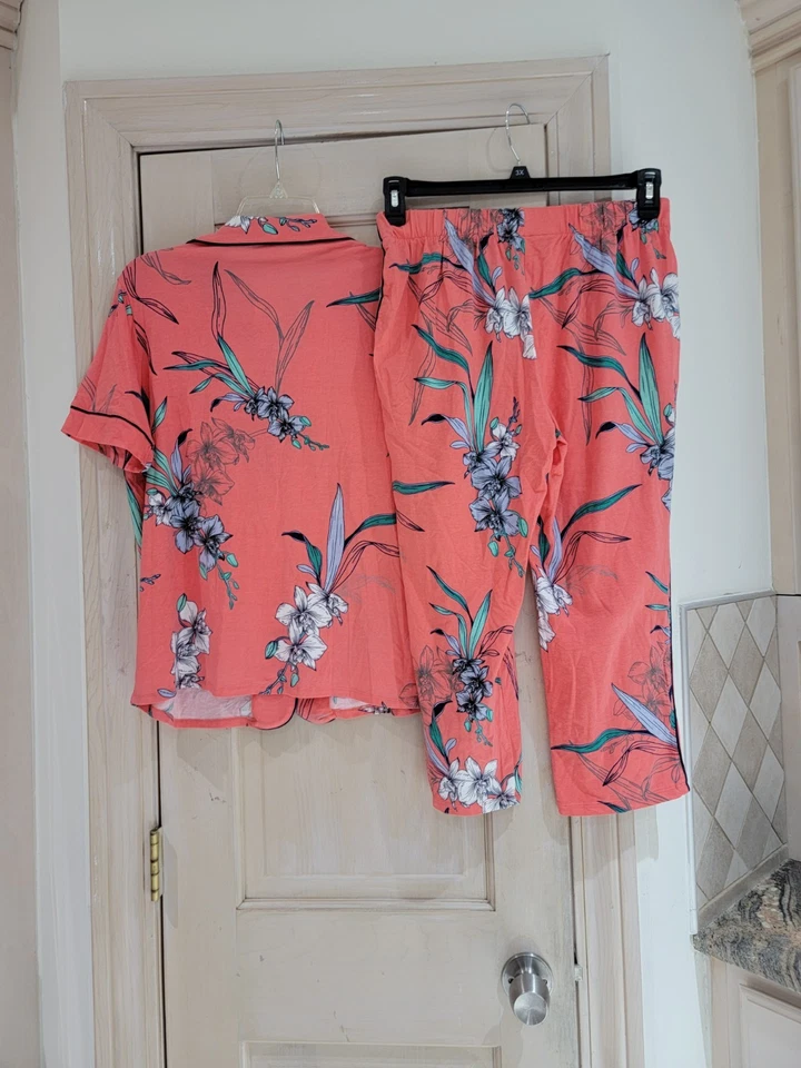  Liz Claiborne Mujer S Coral Multi Floral Corto Slv Pantalón Corto Pijama Conjunto Foto 2 de 4