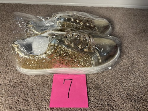 7,5/8 Gold Pailletten Bling Sparkle Sneaker Schnürschuhe Glitzer Glitzer Schuhe NEU - Bild 2 von 5