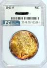 1922-S Rare Date  Peace Dollar Gem BU + Superb Lustrous  Rainbow  Toned