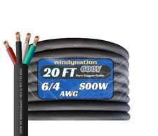 6 Gauge 4 Conductor 6/4 AWG Black SOOW Portable Power Cable Wire (20 Feet)