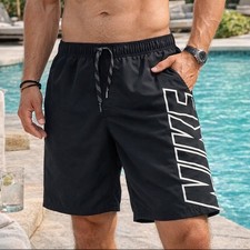 Nike Swim Trunks Black Graphic Logo Board Shorts Athletic Beach Pool Mens Sz L